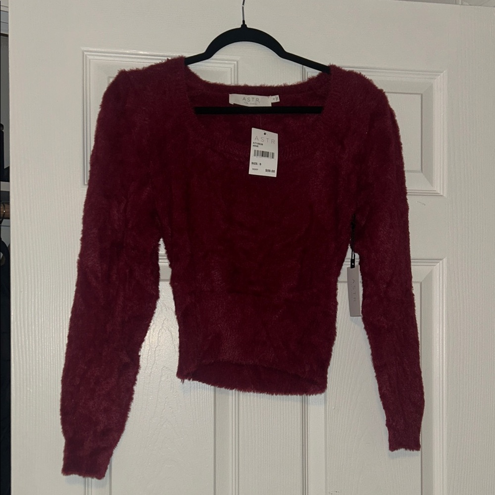 ASTR The Label Wine Fuzzy Sweater Small